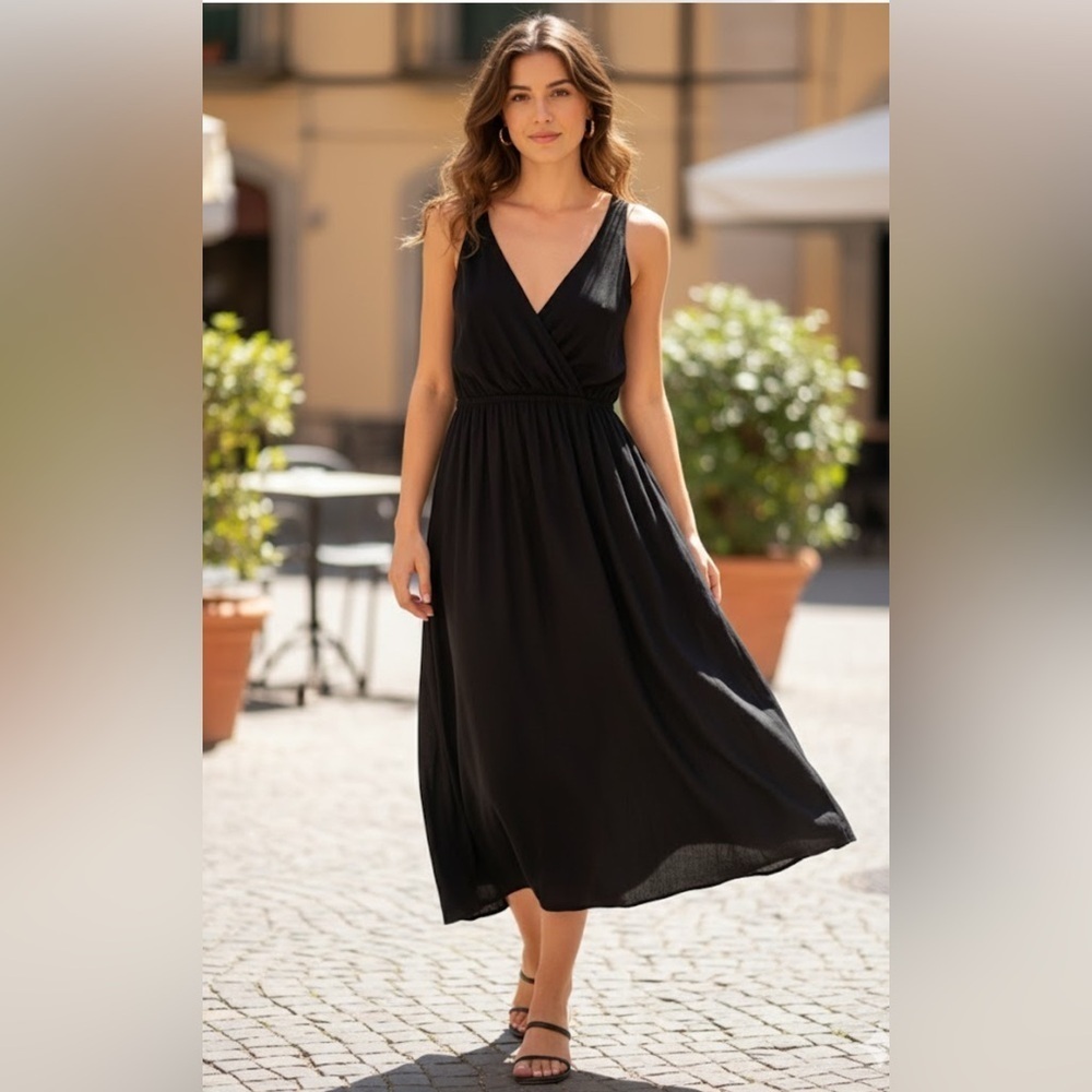 Maeve Black V-Neck Sleeveless Midi Dress